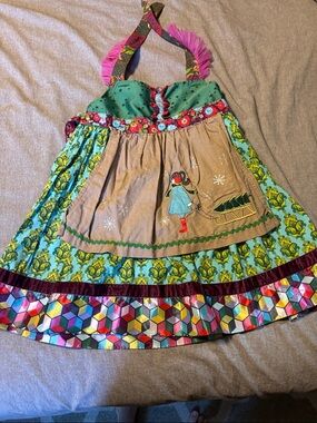 Matilda Jane Multicolor Apron Dress with Teal and Tan Accents